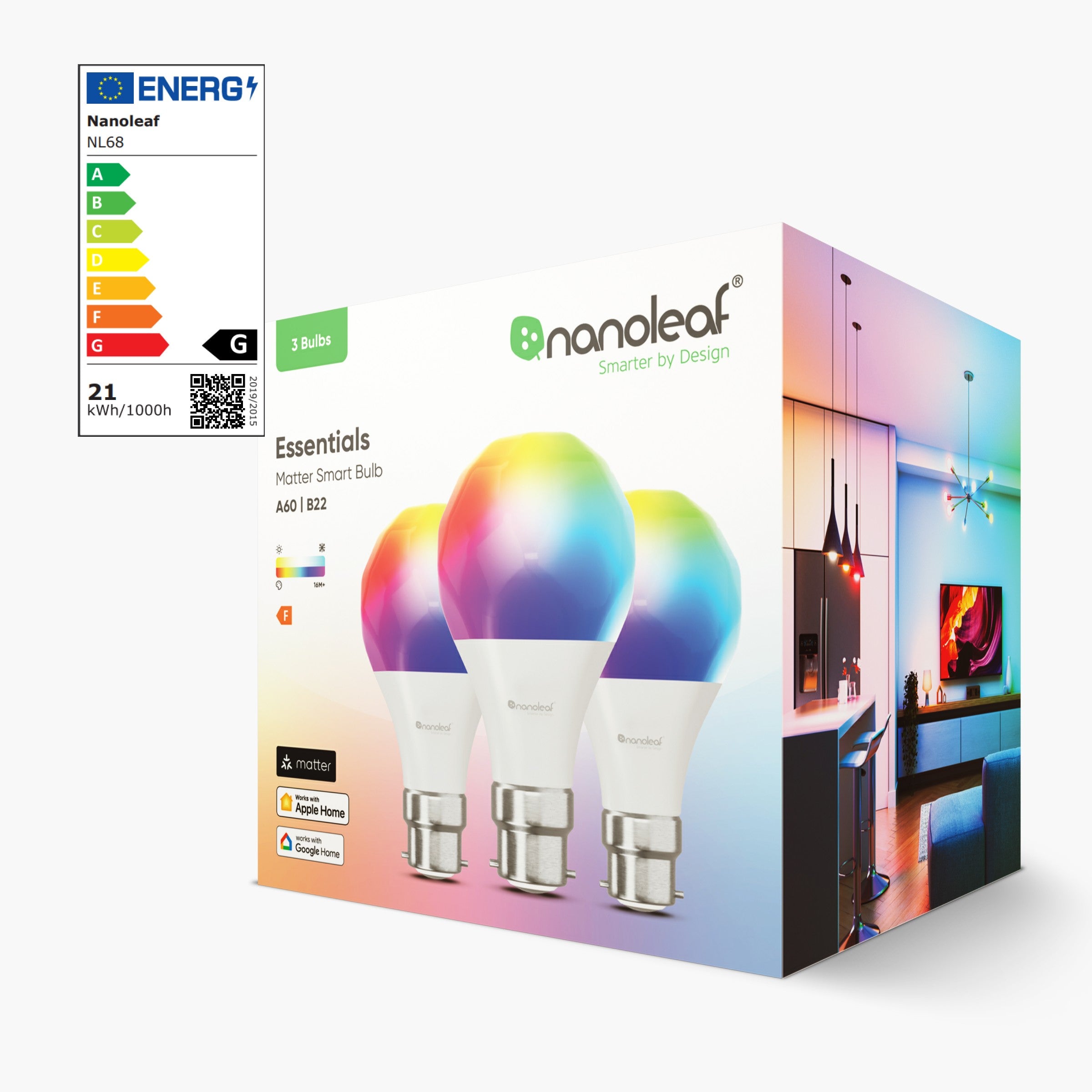 Matter Thread B22 Smart Bulbs (3 Pack)